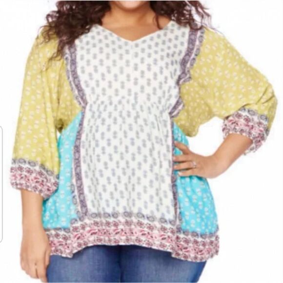 Motherhood Maternity Mixed Bohemian Print Peasant Blouse Multicolor Size XL - Picture 1 of 5